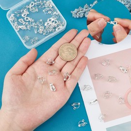 CVNRCLP 50 Pack Brass Clip-on Earring Hooks - Non-Pierced Silver Converter Clips for DIY Earrings - Ideal Non-Pierced Earring Findings for Women (Size: 12x8x3mm)