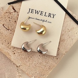 2 Pairs of Earrings Dupes Women's Hoop Earrings Silver 925 Earrings Gold Set Chunky Hypoallergenic Golden Earrings Gold-Plated Waterdrop Thick Hoop Earrings Fashion Jewellery for Women and Girls,