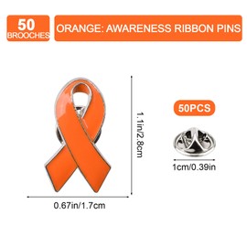 WANDIC 50pcs Orange Ribbon Pins, Ribbon Brooches Leukemia Pins Lymphoma Awareness Brooches Hope Faith Pins for Public Event Advocacy