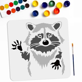 MAYJOYDIY Raccoon Stencil 11.8×11.8inch Reusable Raccoon Animal Painting Stencils with Paint Brush for DIY Crafts Home Decor Wood Fabric Wall Glass Furniture