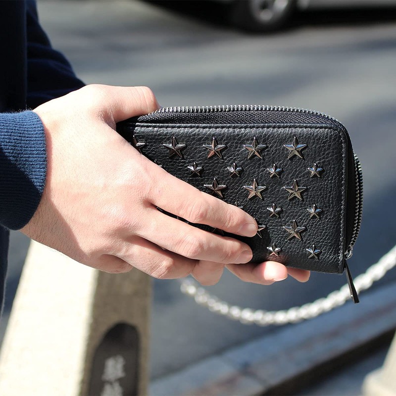 Daylight dl-3001 Men's Long Wallet, Studs, Star, Zip Around, Denim