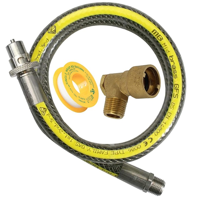 SPARES2GO Universal Oven Cooker Gas Supply Hose, PTFE Pipe Tape