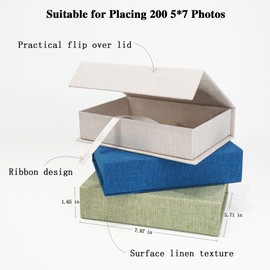 Vienrose Linen 5" x 7" Photo Cases and Postcard Keeper Storage Container Box 1Pcs for Photo, Postcard, Decorative Paper, GrassGreen