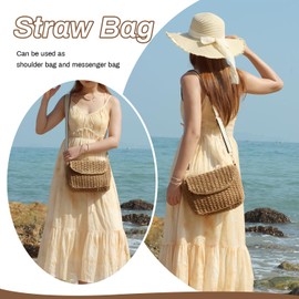 EVEOUT Rattan Umhängetaschen Damen Sommer Stroh Crossbody Korb Tasche Weide Geflecht Schultertaschen Boho Strohtasche mit Schultergurt