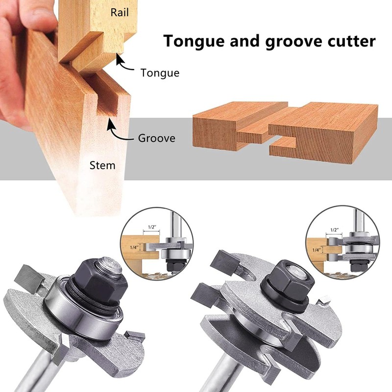 45 Degree Lock Miter Router Bit 1/4 Shank 3-Piece Set:
