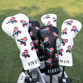 Golf Head Covers Driver Cover 3 Wood Headcover Hybrid Head Covers Embroidery USA American Flag Birdie Design Golf Club Headcovers Leather Wood Head Cover (for Driver-Black (1pcs))