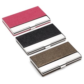 Realand 3 Pack Business Card Holder, Professional PU Leather & Stainless Steel Business Card Case Pocket Purse for Men Women Multi Wallet Credit Card ID Case Organizer