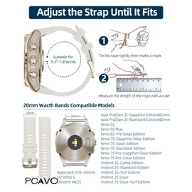 PCAVO 20mm Watch Band for Garmin fenix 5s 6s 7s pro solar Quick Fit 20 silicone bands replacements with light Soft gold buckle for garmin epix pro gen 2 42 Descent Mk2s/3 Short Women White Powder Grey