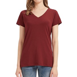 netdraw Women's Ultra-Soft Bamboo Viscose V-Neck T-Shirt Comfy Trendy Casual Sleep Pajama Lounge Tops, Maroon, Medium