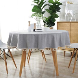 meioro Round Tablecloth Solid Color Tablecloths Tassel Table Cover Cotton Table Cover Multi-Purpose Indoor and Outdoor