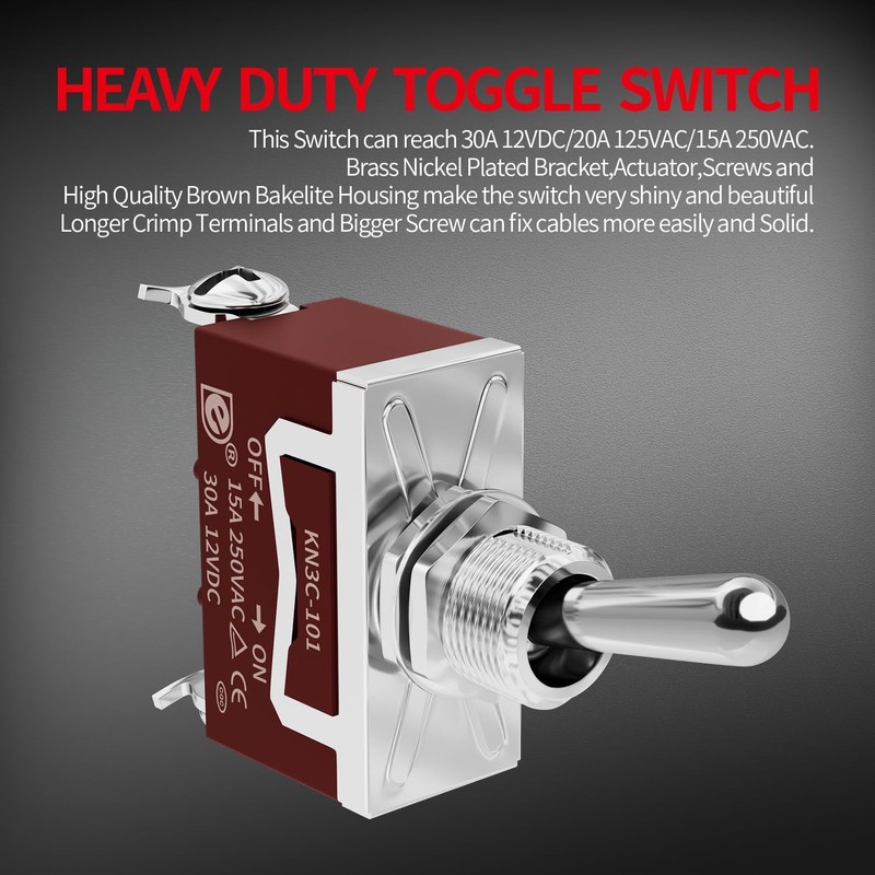 DaierTek Waterproof Toggle Switch 12V DC 30A Heavy Duty 2