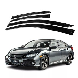 Sunwei Fits Honda Civic 2016-21 Side Window Visor Sun Rain Deflector Guard 2mm Thick