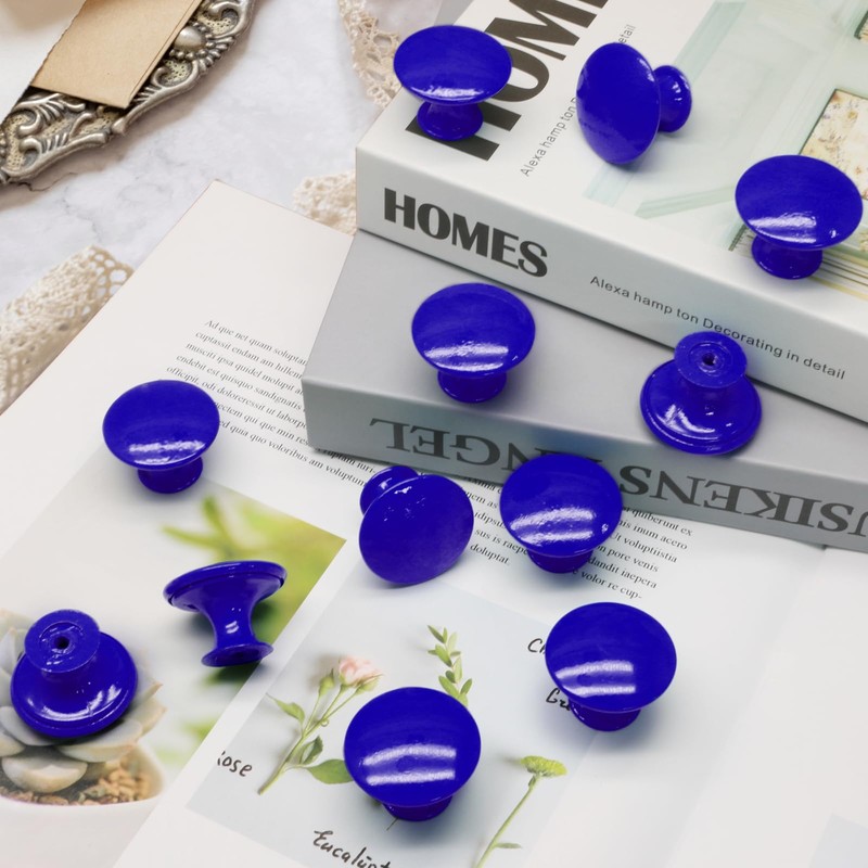 Zorveiio 10Pcs Royal Blue Round Cabinet Knobs, Metal Drawer Knobs