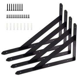 ANDCHI Shelf Bracket, L-Shaped, Set of 4, Wall Mounting, Shelf Bracket, Angle Bracket, L-Shaped Shelf Bracket, Hanging Shelf Bracket, Screw Included, 7.9 x 4.7 x 0.6 inches (200 x 120 x 16 mm), Black