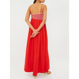 Joiemont Womens Koi Fish Sleeveless Long Strap Dress High Waist 3D Fish Maxi Cami Dress(0625-Red-S)