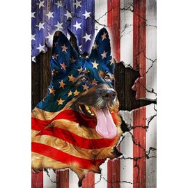 Makinit Gifts Patriotic American USA Flag German Shepherd Dog GSD Sublimated Double Sided Deluxe Garden Flag 12 x 18 3ply 600 Denier 110 Knitted Polyester