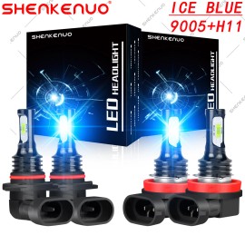 SHENKENUO 4x 9005 H11 Combo LED Headlight High Low Beam Bulbs Kit 8000K ICE BLUE