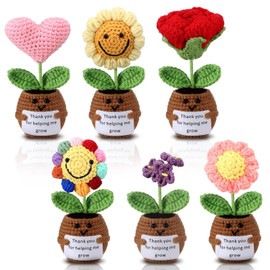 Threehoney 6 Pcs Teacher Appreciation Gifts Thank You for Helping Me Grow Gifts Emotional Handmade Positive Flower Crochet with Card Thank You Crochet for Women Teacher Birthday