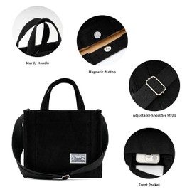REDSINDA Aesthetic Corduroy Tote Bag Small Vintage Women Crossbody Bag Square Handbag Everyday Bag Mini Travel Shoulder Bag (Black)