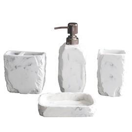Hymmah Marble Bathroom Accessories Set,Marble Design Toothbrush Holder,Farmhouse Bathroom Decor,4 Pcs Resin Gift Set Apartment Necessities, Contain Toothbrush Cup,Soap Dispenser,Soap Dish,Tumbler
