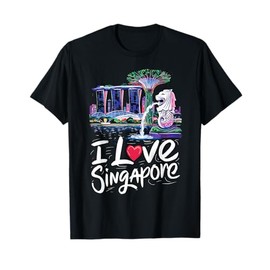 I Love Singapore City Skyline with Merlion Design T-Shirt