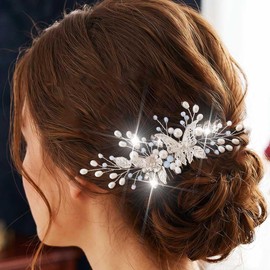 Latious Butterfly Wedding Hair Comb Pearl Bridal Hair Pieces Rhinestone beads Hair Accessories for Women and Brides