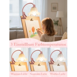 WLHONG Vintage Flower Table Lamp, Reading Lamp Bed, Vintage LED Clamp Lamp Bed, 3 Colour Modes, Reading Lamp Children with 360° Flexible Gooseneck, Suitable for Bedroom, Living Room, Office, Home