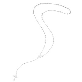 Vinani Y-Chain Rosary Mother of God Cross Shiny 925 Sterling Silver Balls 2YKM, Sterling Silver