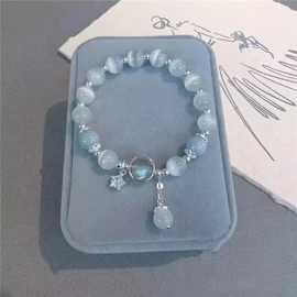 1pc Synthetic Opal Stone Beads Bracelet, Men Women's Crystal Star Grey Moonlight Stone Bracelet, Versatile And Stylish Student Friend Gift