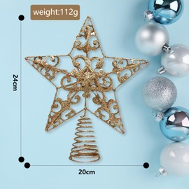 RmKbe Christmas Treetop Star Metal Glittered Star Treetop Xmas Hollow-out Star Topper Xmas Trees Top Decoration for Home Office School (Gold)