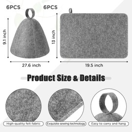 Jiuguva 12 Pcs Sauna Hat Natural Wool Sauna Cap for Men and Women Saunas Accessories Include Felt Hat & Banya Heat Floor Mat Head Insulation Vaporarium for Spa Bench Bath Shower Gift, Gray