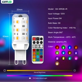 CQTLED Controlled G9 Color Changing Bulbs,G9 LED Light Bulbs,RGB & Warm White Dimmable,2W 250LM,120V, No Flicker, 2 Pack