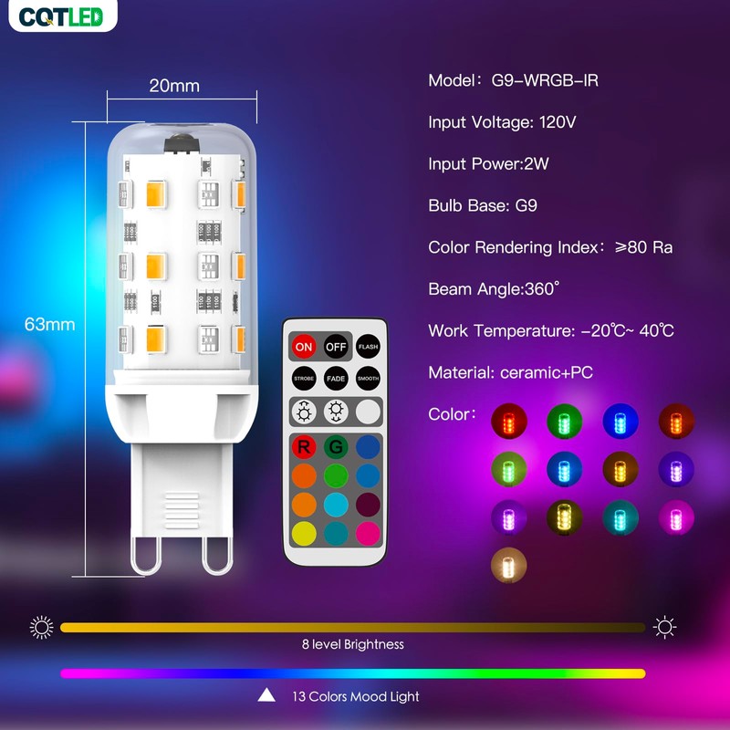 CQTLED Controlled G9 Color Changing Bulbs,G9 LED Light Bulbs,RGB &