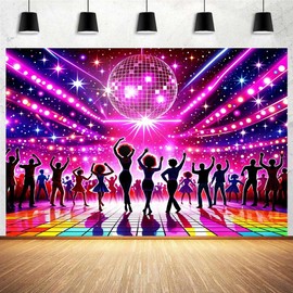 Disco Party Decorations Backdrop, Retro Back to 60s 70s 80s 90s Disco Party Theme Decorations Banner, Neon Dance Party Disco Banner Photography Background for Birthday Party, 7X5FT