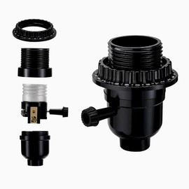 Threaded Lamp Socket Replacement, E26 Socket ON/Off Switch & Shade Ring, Screw-in Base for Table Lamps, Floor Lamps, Fixture Parts Repair- 1-Pack Black