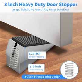 2 Pack Adjustable Spring Door Stopper Wedge with Holder, High 3 Inch Heavy Duty Door Stopper with Non-Slip Rubber Base, Tall Door Stoppers for Bottom of Doors for Heavy Doors and Gates, Silver