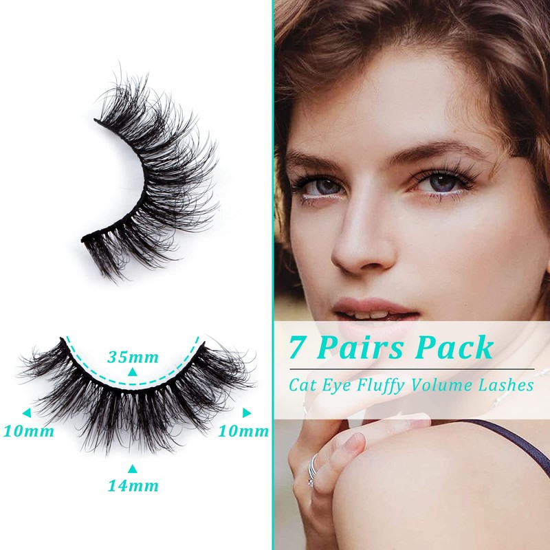 Leipple False Eyelashes, 7 Pairs, 8D Artificial Eyelashes Set, Reusable