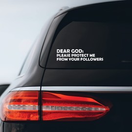 Dear God Please Protect Me from Your Followers Sticker Decal Notebook Car Laptop 8" x 2" (White)