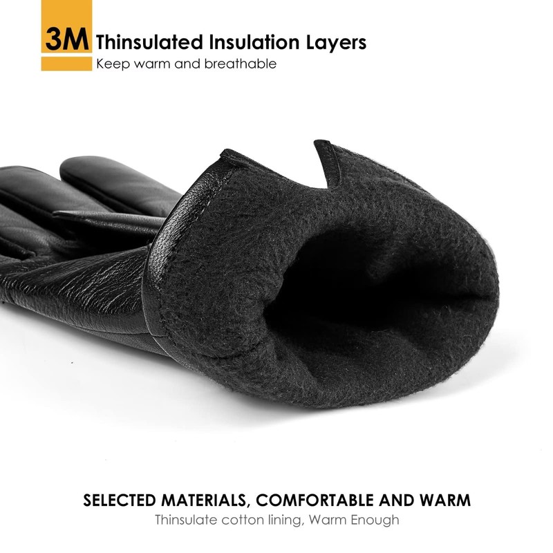MAGILINK Genuine Sheepskin Leather Gloves for Men, Winter Warm Thinsulate