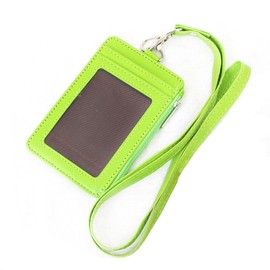 Pit Life Leather Pass Case (5 Colors/Neck Holder with Coin Pocket), IC Card, Employee ID Registration Holder, Colorful, Clear Window, Double-Sided, Card Slot, Men's, Women's, green