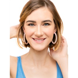 ZENZII Colorful Beaded Big Circle Hoop Fashion Earrings for Women (Navy)