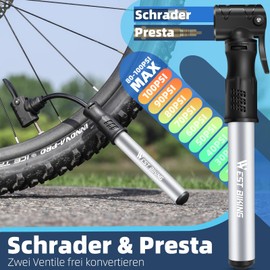 West Biking Mini Bicycle Pump - Aluminium Air Pump Bicycle All Valves, Portable Small Bicycle Pump, Quick Tyre Inflation, Lightweight Mini Bicycle Pump Air for MTB Road Bike Ball Pump (Silver)