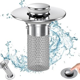 2-Pack Pop-Up Bathroom Sink Drain Strainer with Removable Stainless Steel Filter Basket - Universal Sink Stopper for Bathroom & Kitchen Basins:_2count