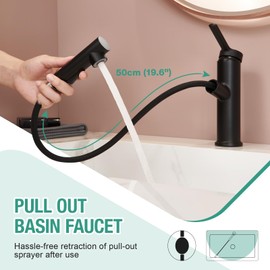 Faustina Single Handle Bathroom Faucet with Pull Out Sprayer,Black Bathroom Faucet 1 Hole,2 Modes Rotating Spout Basin Mixer Tap,RV Bar Laundry Room Utility Sink Faucet with Sprayer