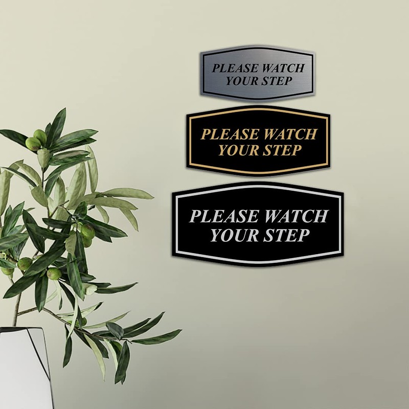 Fancy Please Watch Your Step Sign (Blue) - Large