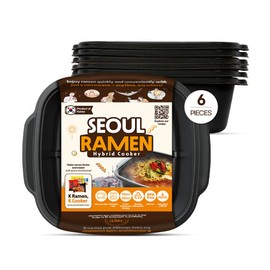Seoul Ramen Hybrid Cooker | Microwave Ramen in 6 Minutes | Perfect for Korea Ramen, Small Kitchen, or Office | Dishwasher-Safe, Microwaveable, BPA-Free (6 Pack) (Black)
