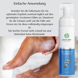 green idea - Fußschaum mit Manuka - Intensive Fußregeneration mit antiseptischen Eigenschaften - Schaum-Creme mit Urea – Für die tägliche Pflege 200 ml