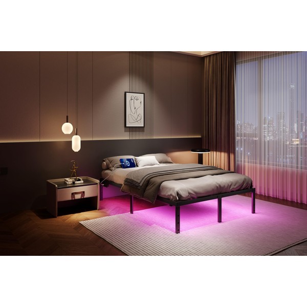 UOMEUR Full Size Bed Frame with LED Lights Metal Bed