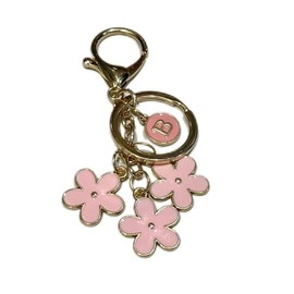 Cute Keychain Flower Initial Letter Keychains for Women Flower Bag Charms Cute Letter Keyring for Backpack (Pink, One size)