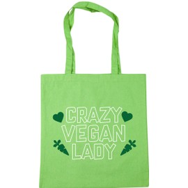 Hippowarehouse Crazy vegan lady Tote Shopping Gym Beach Bag 42cm x38cm, 10 litres